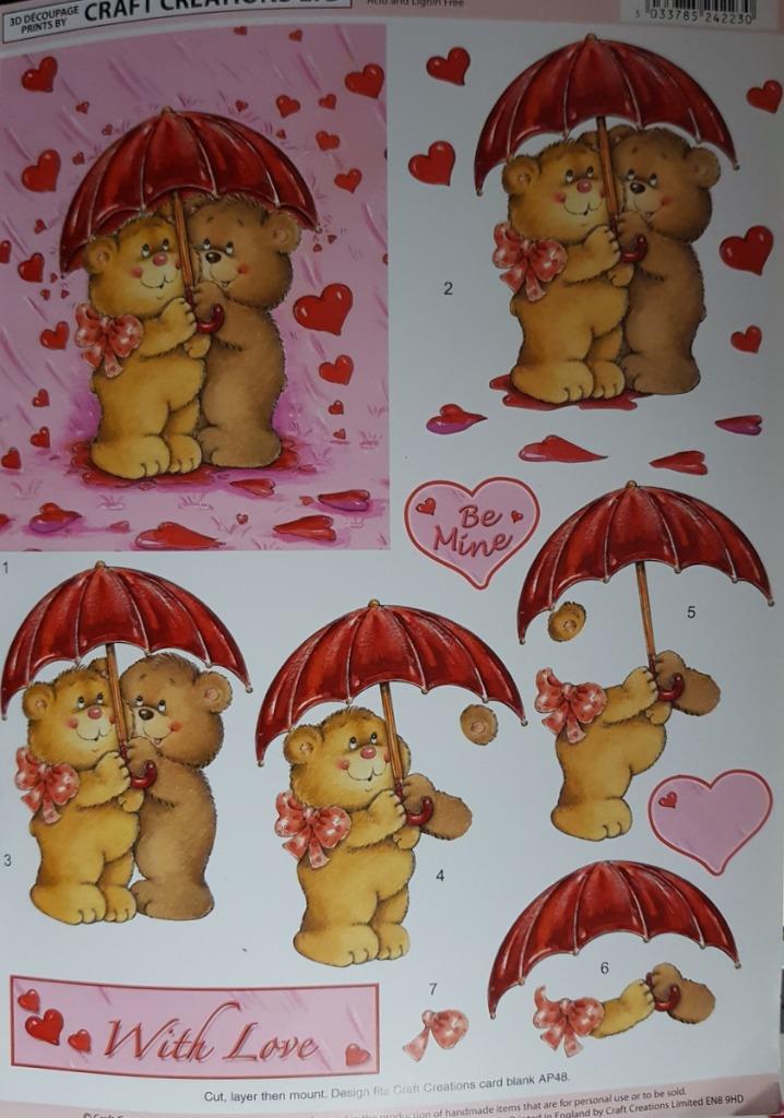 3D A4 Paper Tole Decoupage Wedding Birthday Bears Kittens Rabbit Mice Love - Picture 6 of 10