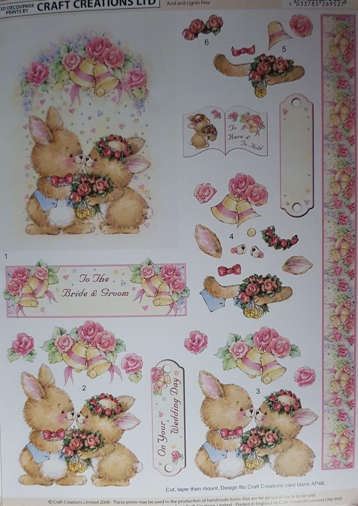 3D A4 Paper Tole Decoupage Wedding Birthday Bears Kittens Rabbit Mice Love - Picture 9 of 10