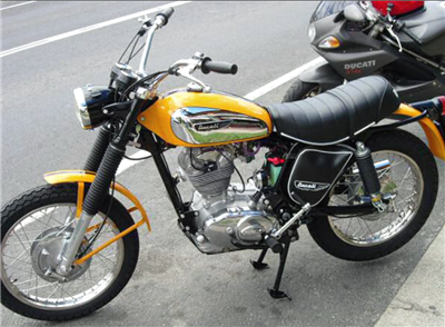 1970's Ducati Scrambler 250-450 gas tank with cap, ONE BIG DENT