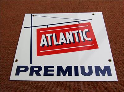 Vintage 1940 50 S Nos Original Atlantic Premium Gasoline Porcelain