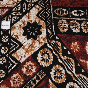 Hawaiian Print Cotton Fabric, Traditional Tapa, Lava Cloth, Black Brown ...