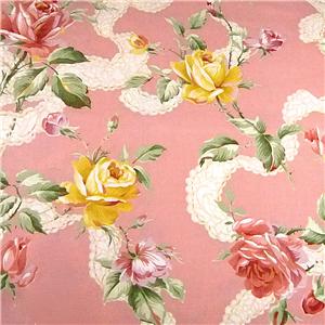 17.5/"L x 36/"W 36/" W Vintage Cotton Fabric Large Yellow /& Pink Roses