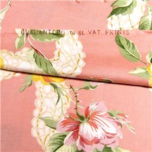 17.5/"L x 36/"W 36/" W Vintage Cotton Fabric Large Yellow /& Pink Roses