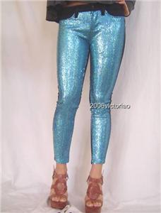 Pantalon Skinny Femme Bebe Avec Paillettes Et Colorblock - Taille 27 (tour De Taille), Bleu Aqua, Neuf Avec étiquettes