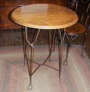 Old Antique 3 Pc Ice Cream Parlor Table & 2 Chair Set Wood & Copper ...