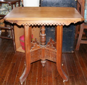 Antique Eastlake Walnut Wood Parlor Lamp Side Table w/ 4 Porcelain ...