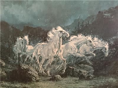 Retro Mid Century Harland Young 68 Horses Print Artists Signature