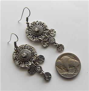 VINTAGE RHINESTONE SET WESTERN CONCHO STYLE DANGLE PIERCED  display picture 2