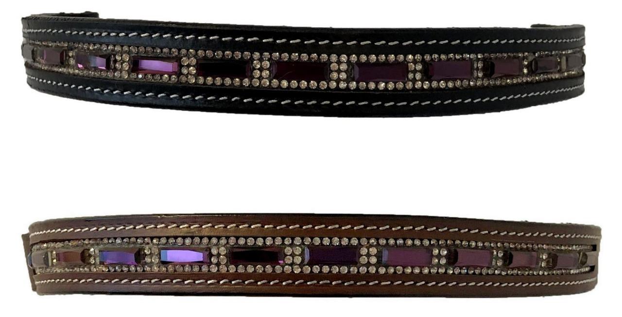 Pony cob or Full Horse Gold Pearl & Blue Crystal Browband Black or Brown 7 