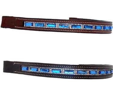 Eco Fancy Brow Band Black Brown Rectangular Crystals Pony Cob Horse Purple// Blue