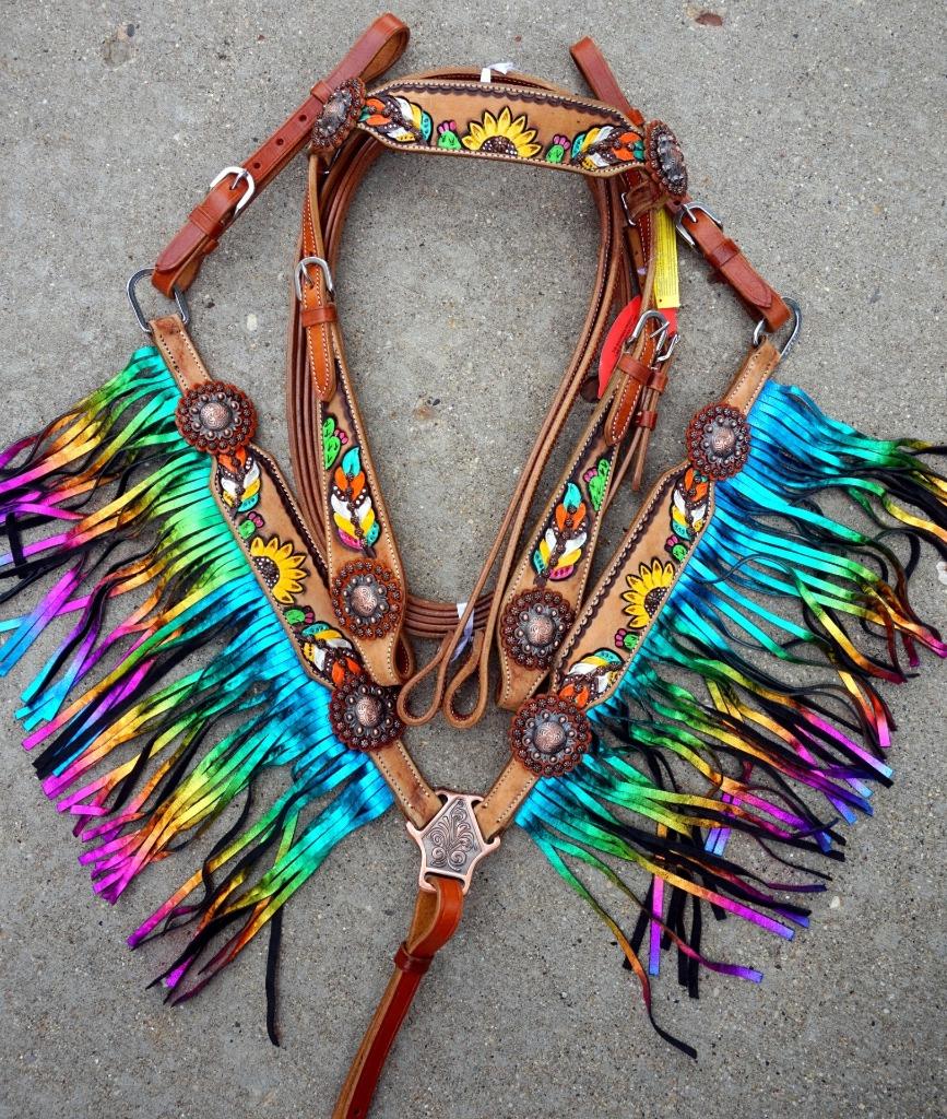 Sunflower Accents: Horse Headstall Breastplate Reins-Metallic Rainbow Fringe! - Imagen 2 de 2