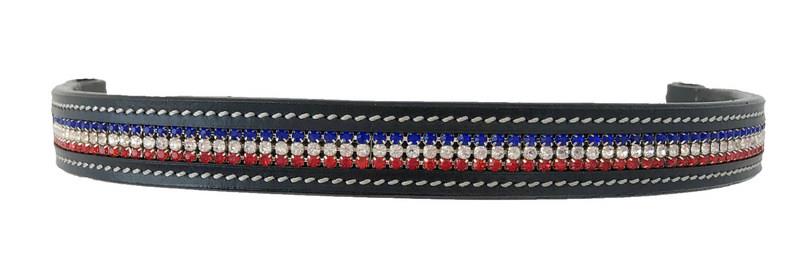 Show Browband Black Brn leather Bold Red/Wht/Blue crystal accents-Full Cob Pony