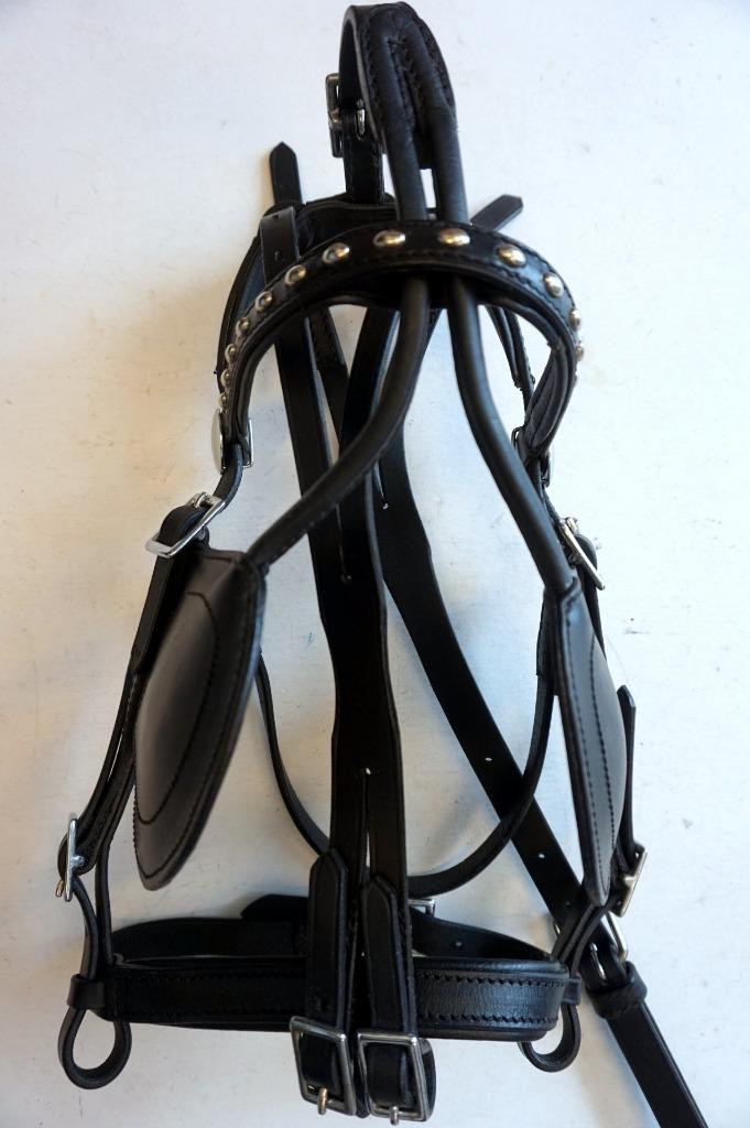 Black Leather Miniature Brass Hardware Nylon Harness Bridle Pony or Horse 