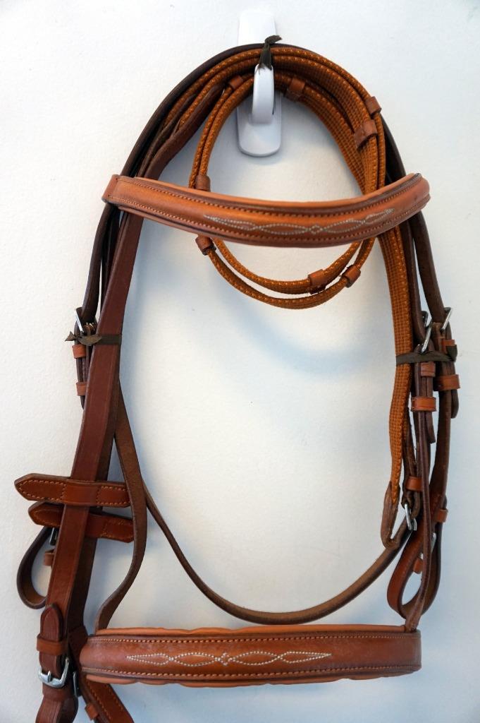Cob or Pony Equitem Leather Halter With Teal Padded Crown and Nose in Full 