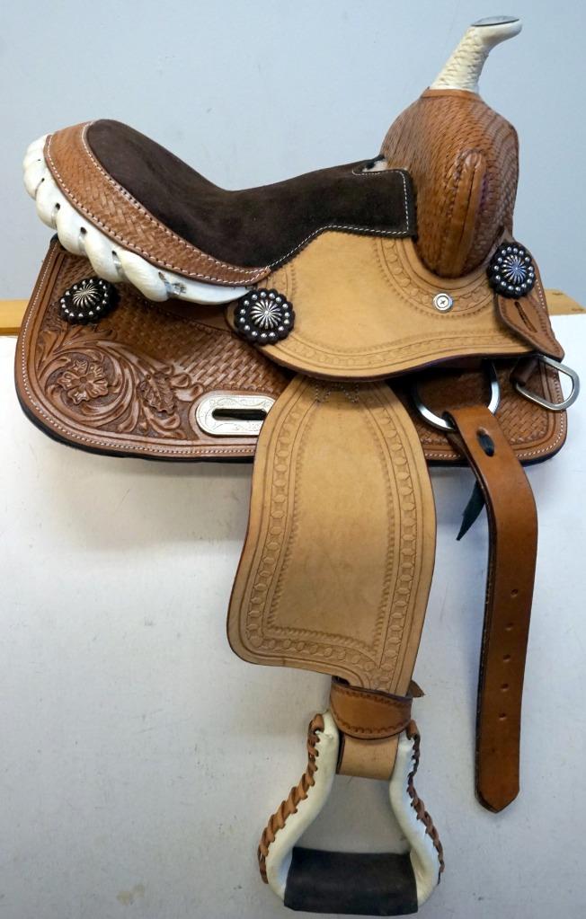 Show Barrel 10″ BROWN Seat Saddle Option of Horse/Pony Sunflower BP Headstall