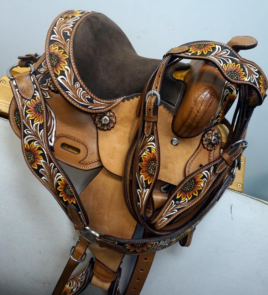 10 12" Pony BROWN seat FLORAL Trail Barrel Pleasure Saddle Youth Option of HSBP - Picture 3 of 4