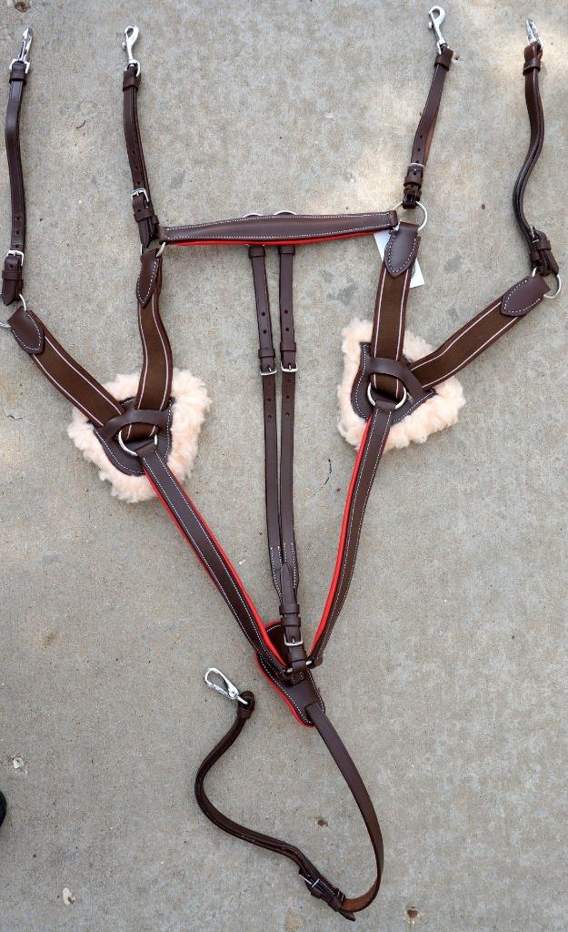 5 Point Elastic Breastplate Martingale Running Attach Black/ Brown w/Red PONY