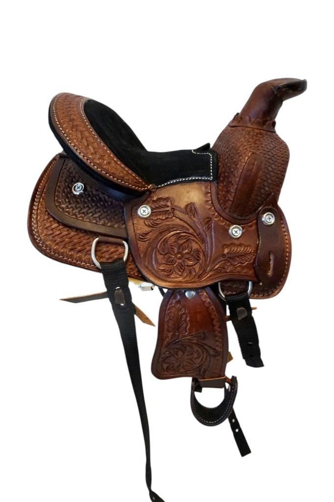 Costume souvenir giocattolo cane sella marrone western 7" rosa marrone sedile nero - Foto 3 di 4