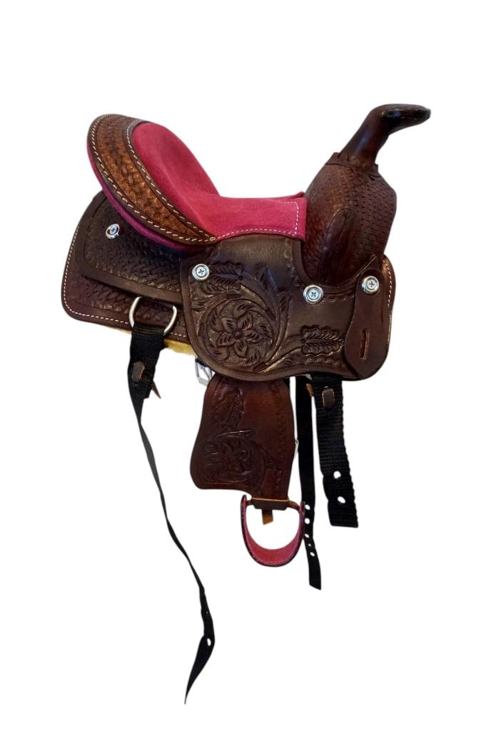 Costume souvenir giocattolo cane sella marrone western 7" rosa marrone sedile nero - Foto 2 di 4