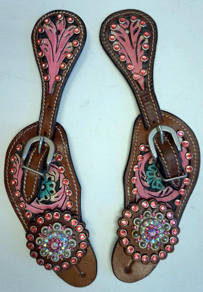 Ladies Youth Painted Pink Bling Spur straps & Bumper Or Show Pink Bling Spurs