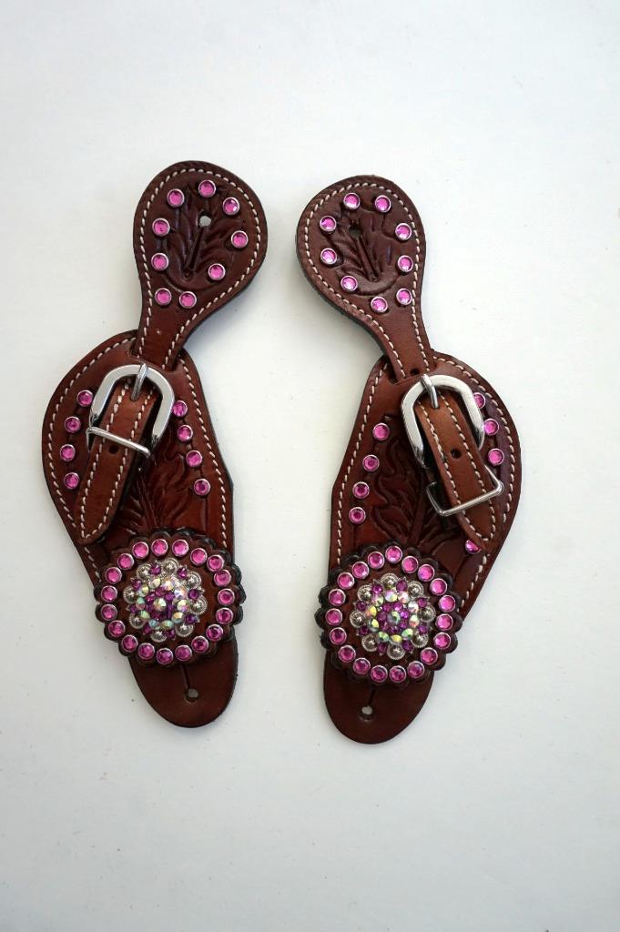 Crystal accented Spur straps Kids Youth 10″ Blue Pink Or Purple Bling Economical