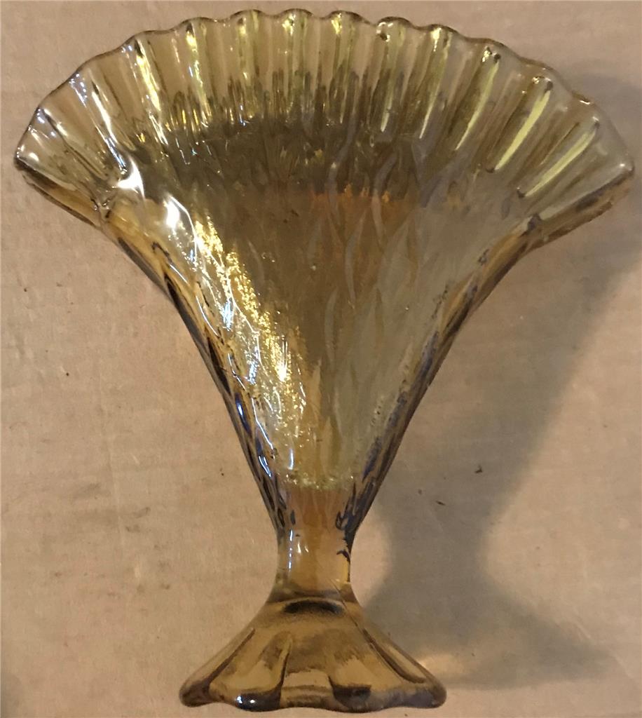 Vintage Amber Glass Fan Vase 8 1/4" Tall by 7 1/2" Wide eBay