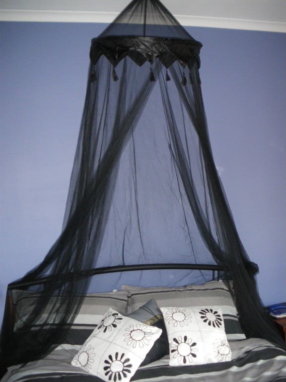 Black Crown Tasselled Mosquito Net Bed Canopy Fits Sgle ...