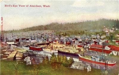 1911 Aberdeen Washington Birds Eye View Antique Postcard Boats