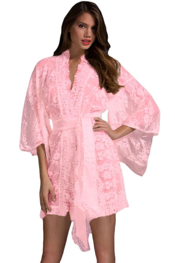Belted Lace Kimono Style Lounging Robe Asst Sizes eBay