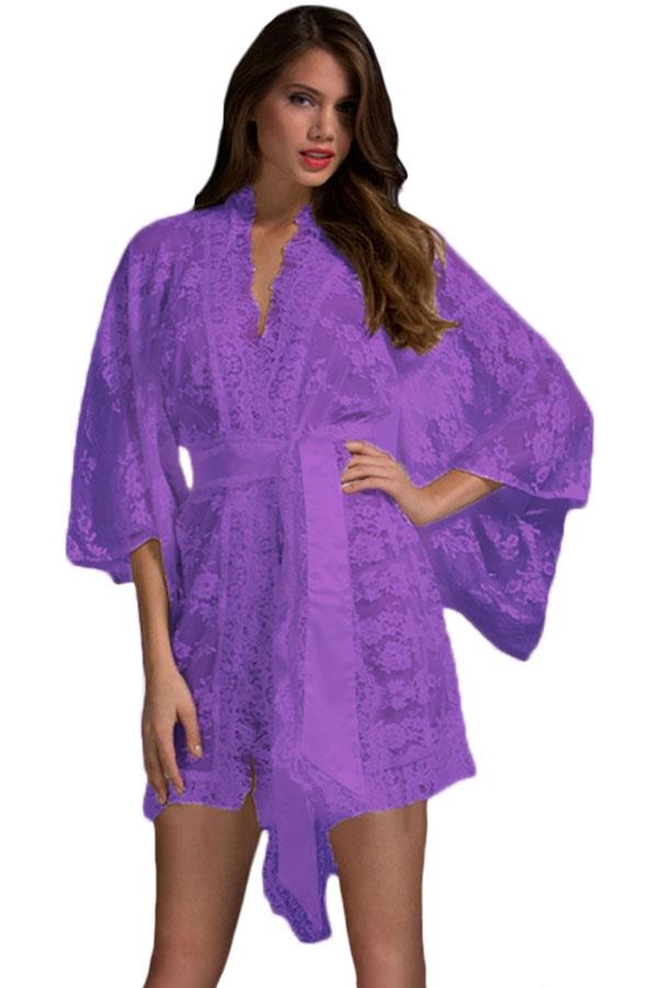 Belted Lace Kimono Style Lounging Robe Asst Sizes eBay