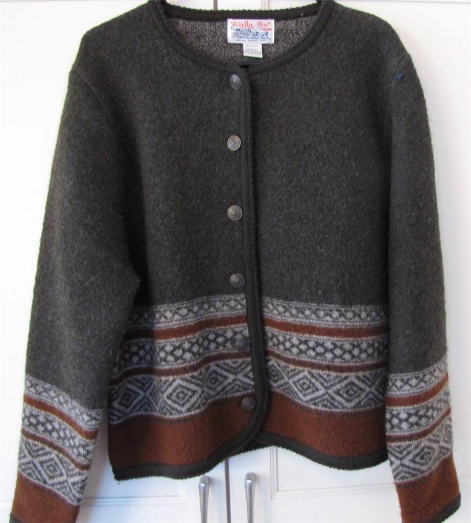 womens TALLY HO wool cardigan Fair Isle Nordic Norweigian Sweater L | eBay