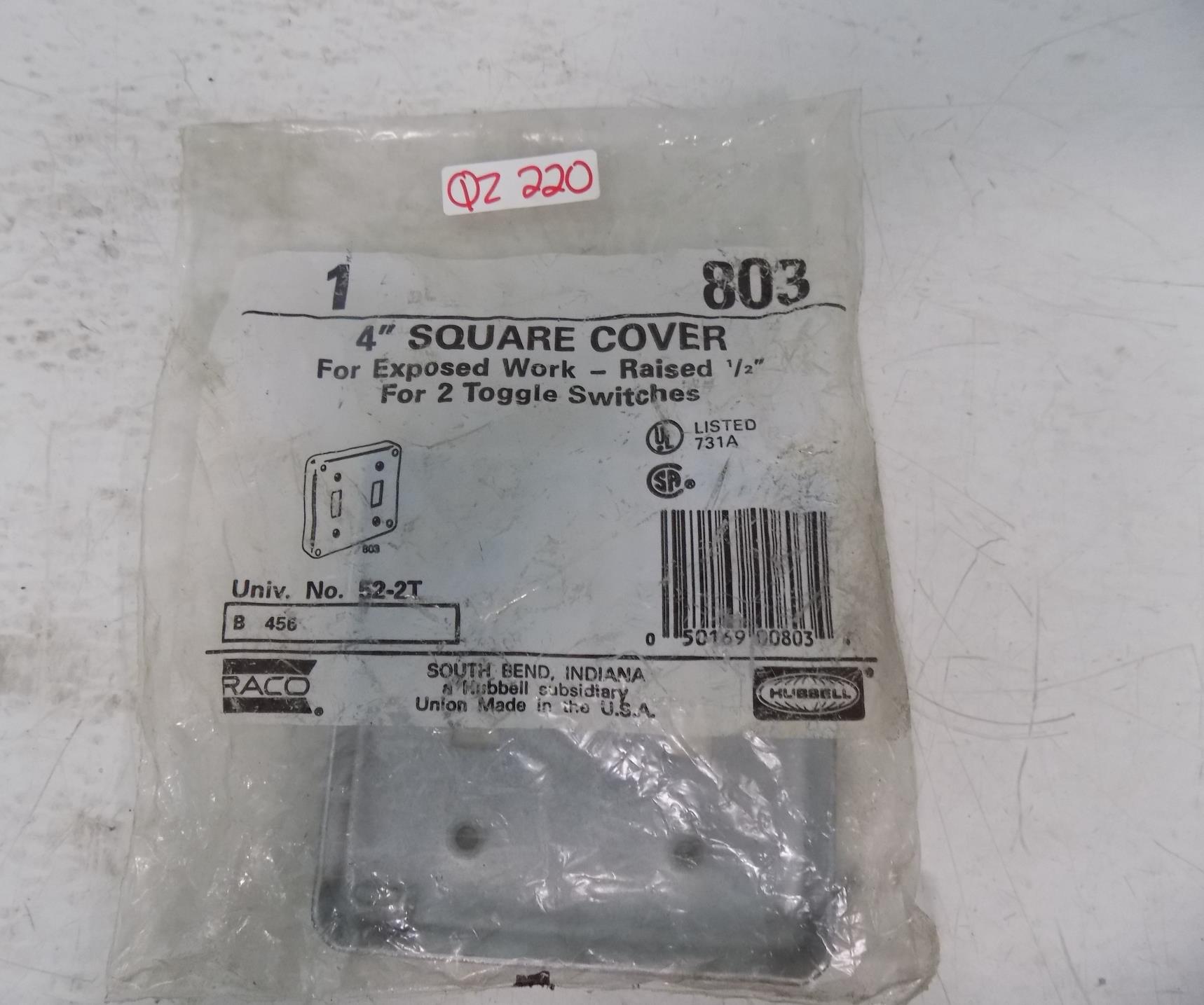 Raco 803 52-2T 4/" Square Box Cover 2 Toggle Switch Galvanized 4/"x 4/"x 1//2/" 1