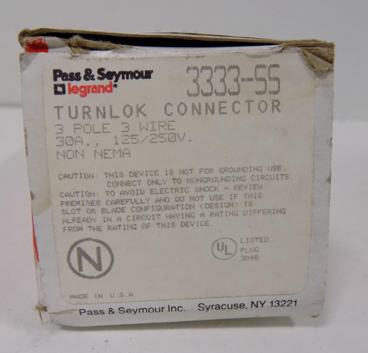 Details about  / LOT OF 2 PASS AND SEYMOUR 30A TURNLOCK PLUG 3333 NIB