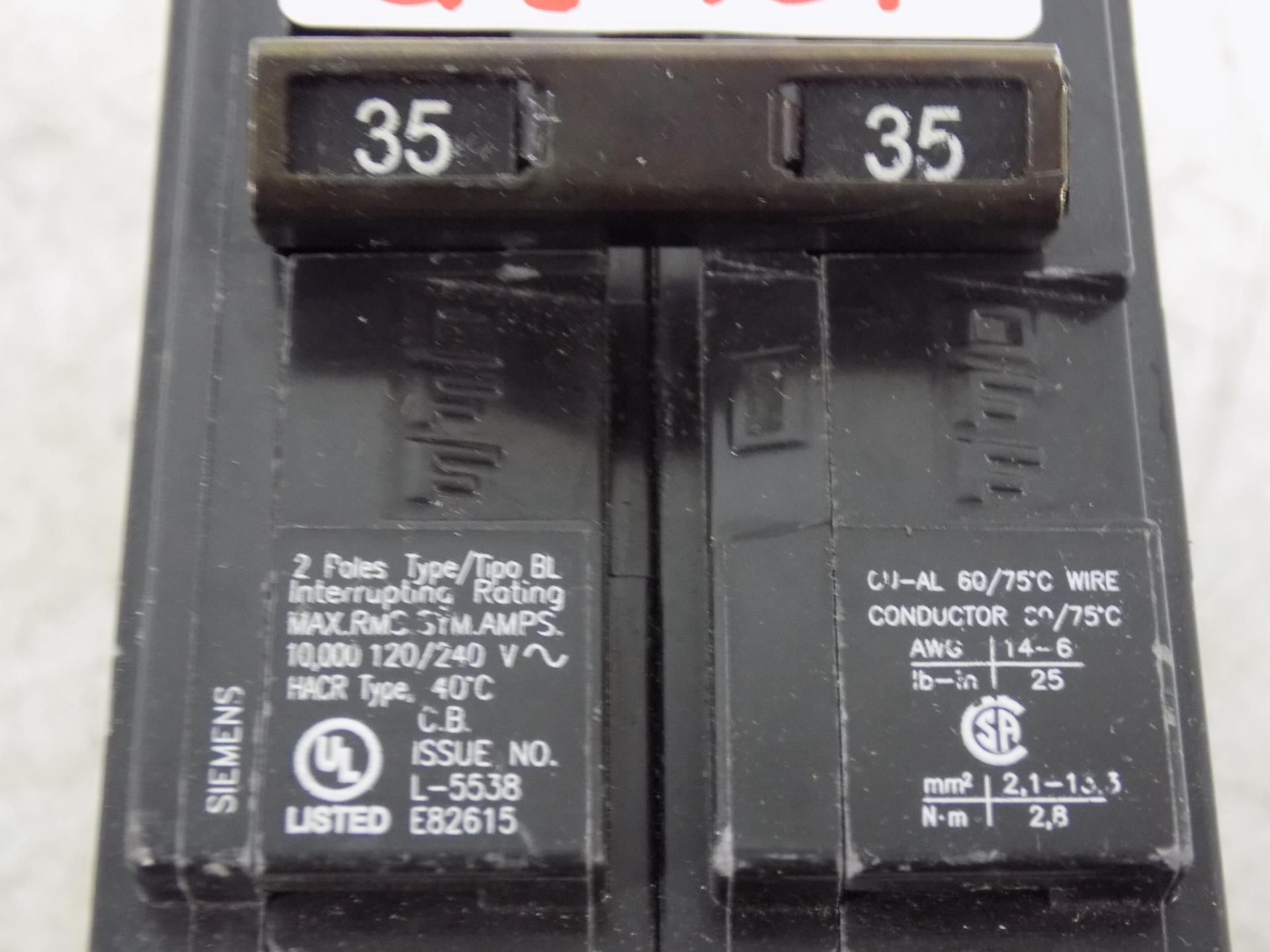 SIEMENS 35A 2-POLE CIRCUIT BREAKER L-5538 783643263567 | eBay