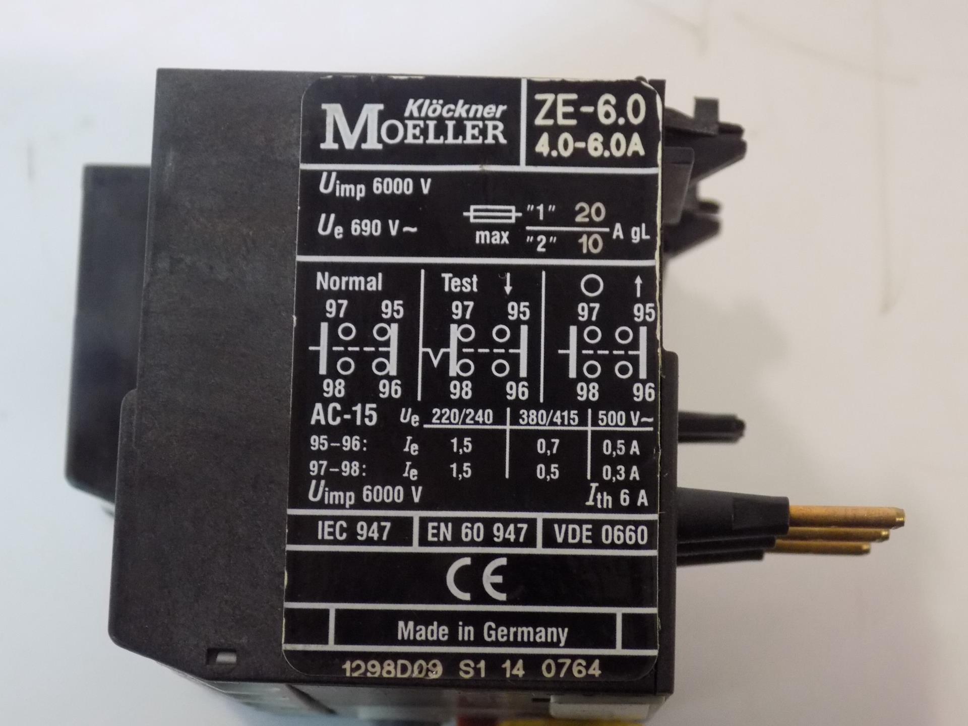 MOELLER 4.06.0A 600V OVERLOAD RELAY ZE6.0 eBay