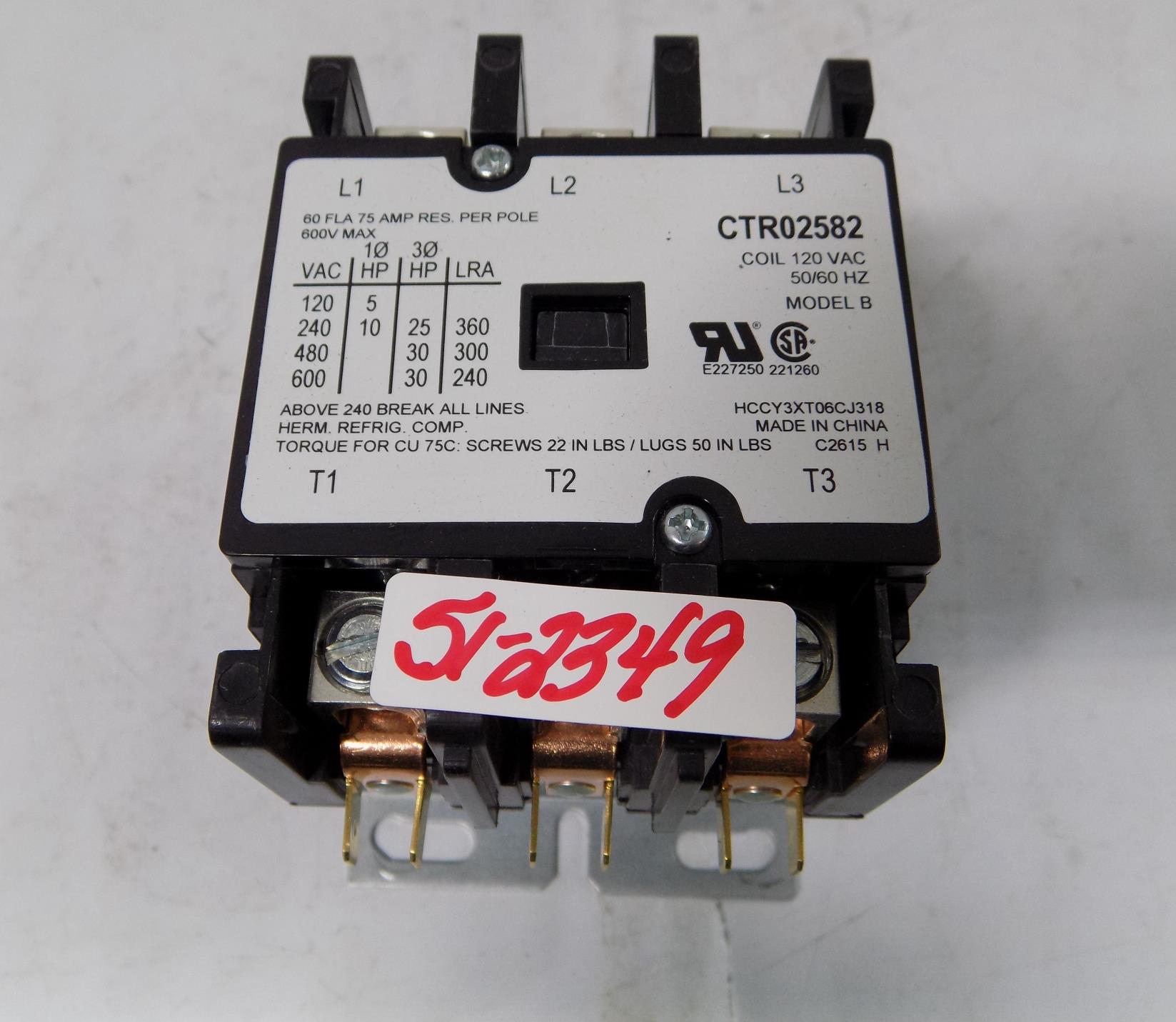 TRANE 120VAC CONTACTOR CTR02582 MODEL B eBay