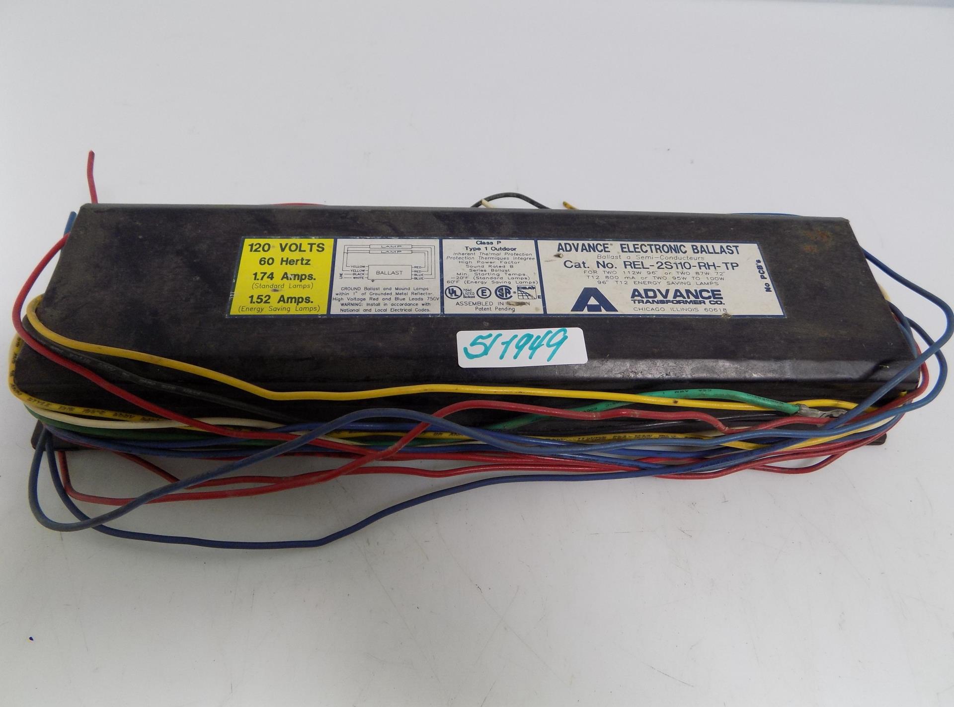 ADVANCE TRANSFORMER 120V 1.52AMP ELECTRONIC BALLAST REL 2S110 RH