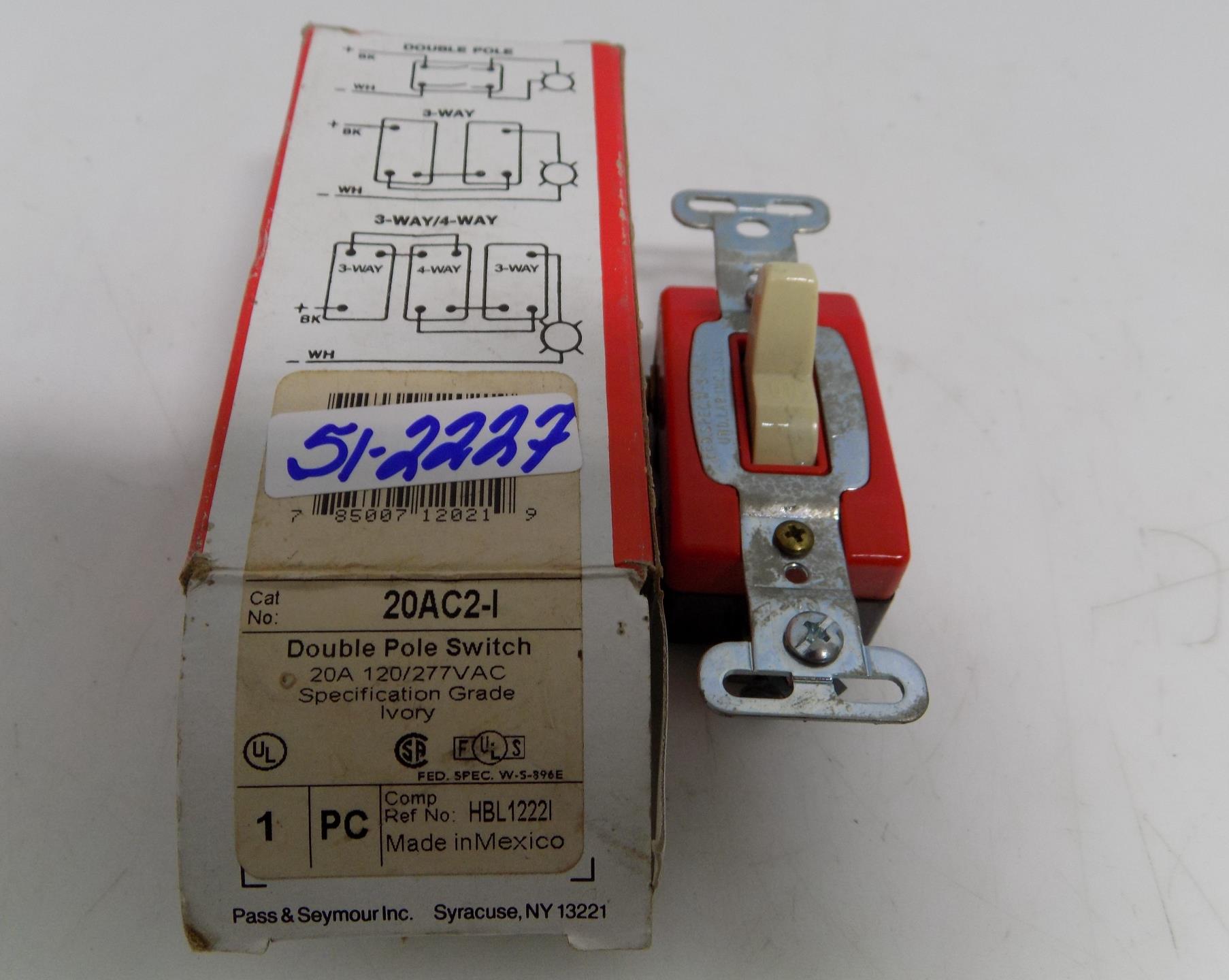 Details About Pass Amp Seymour 20amp Double Pole Switch Ivory 20ac2 I Nib