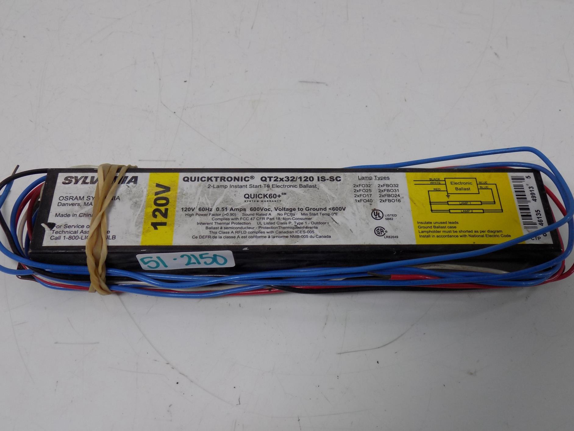 SYLVANIA QUICKTRONIC 120V 3 LAMP INSTANT START BALLAST QT 3X32//120 LP