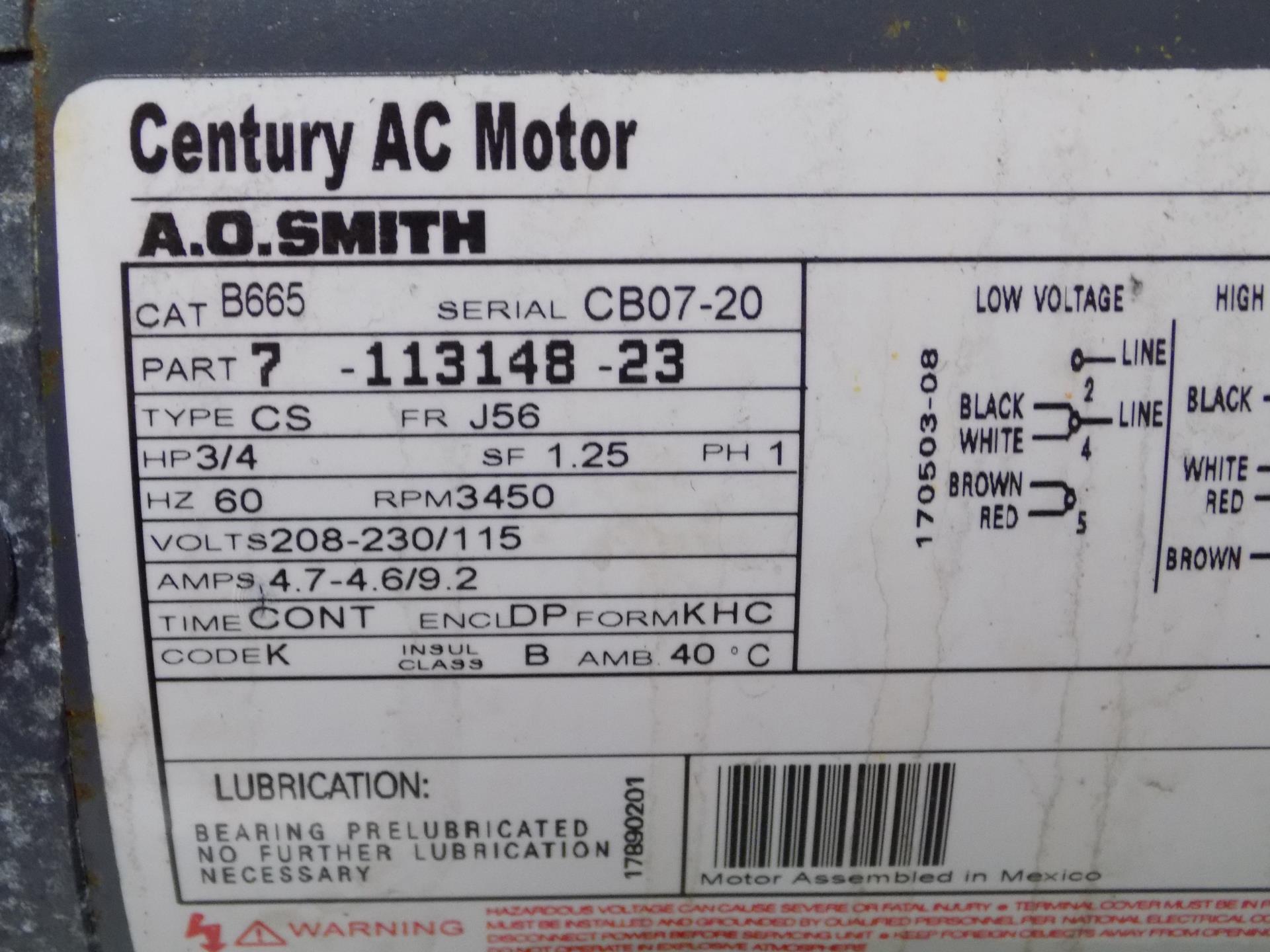 AO SMITH 3/4HP CAPACITOR START RIGID BASE MOTOR B665 NIB | eBay