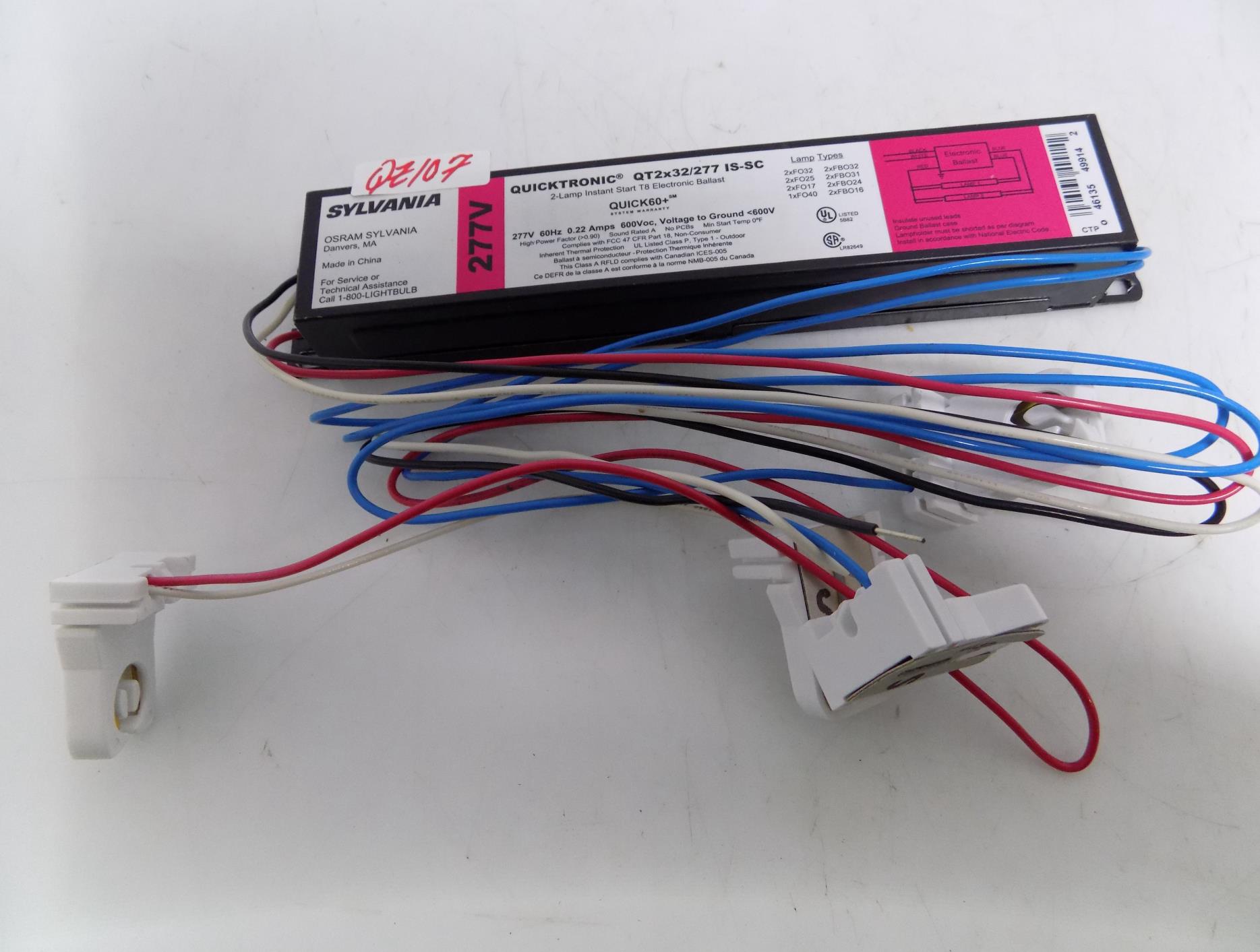 SYLVANIA QUICKTRONIC 2LAMP INSTANT START ELECTRONIC BALLAST QT2x32/277