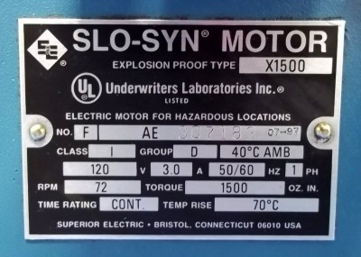 WARNER ELECTRIC 3A SLO-SYN EXPLOSION PROOF MOTOR X1500 *NO WIRING BOX* *PZF*