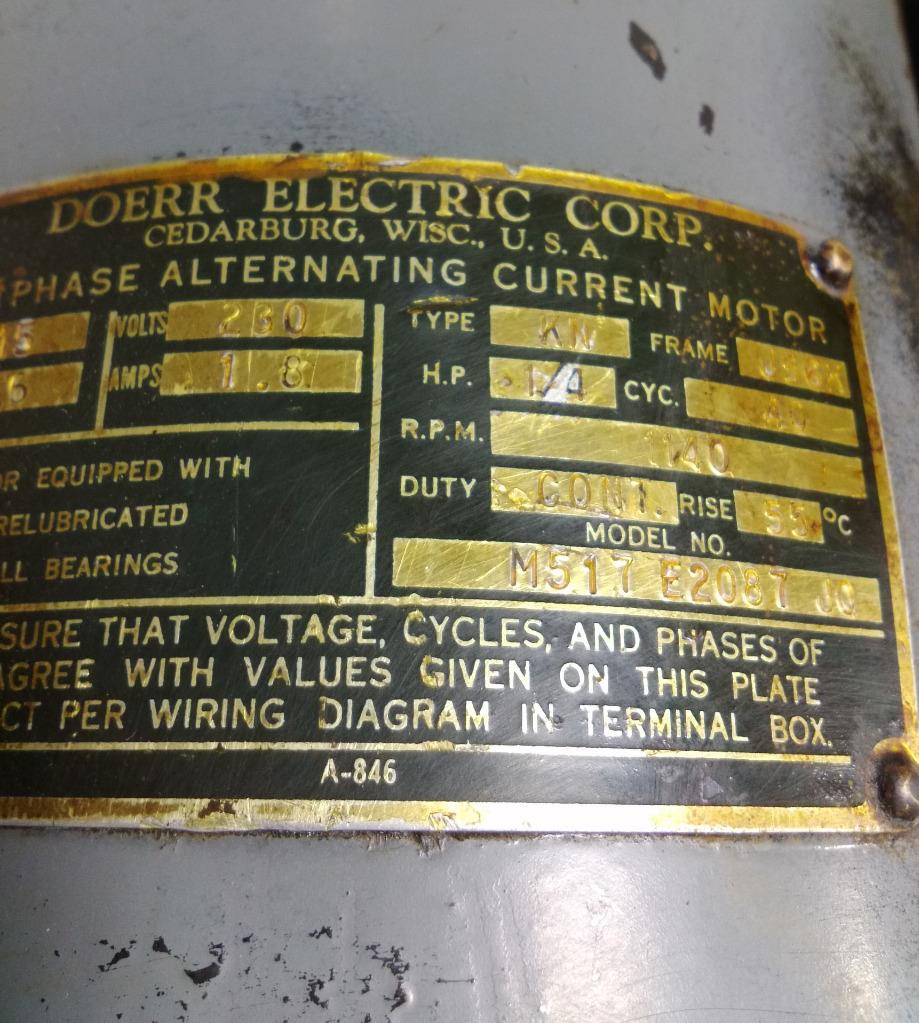 Details About Doerr 1 4hp 1140rpm Type Kn Electric Motor M517 E2087 Jo