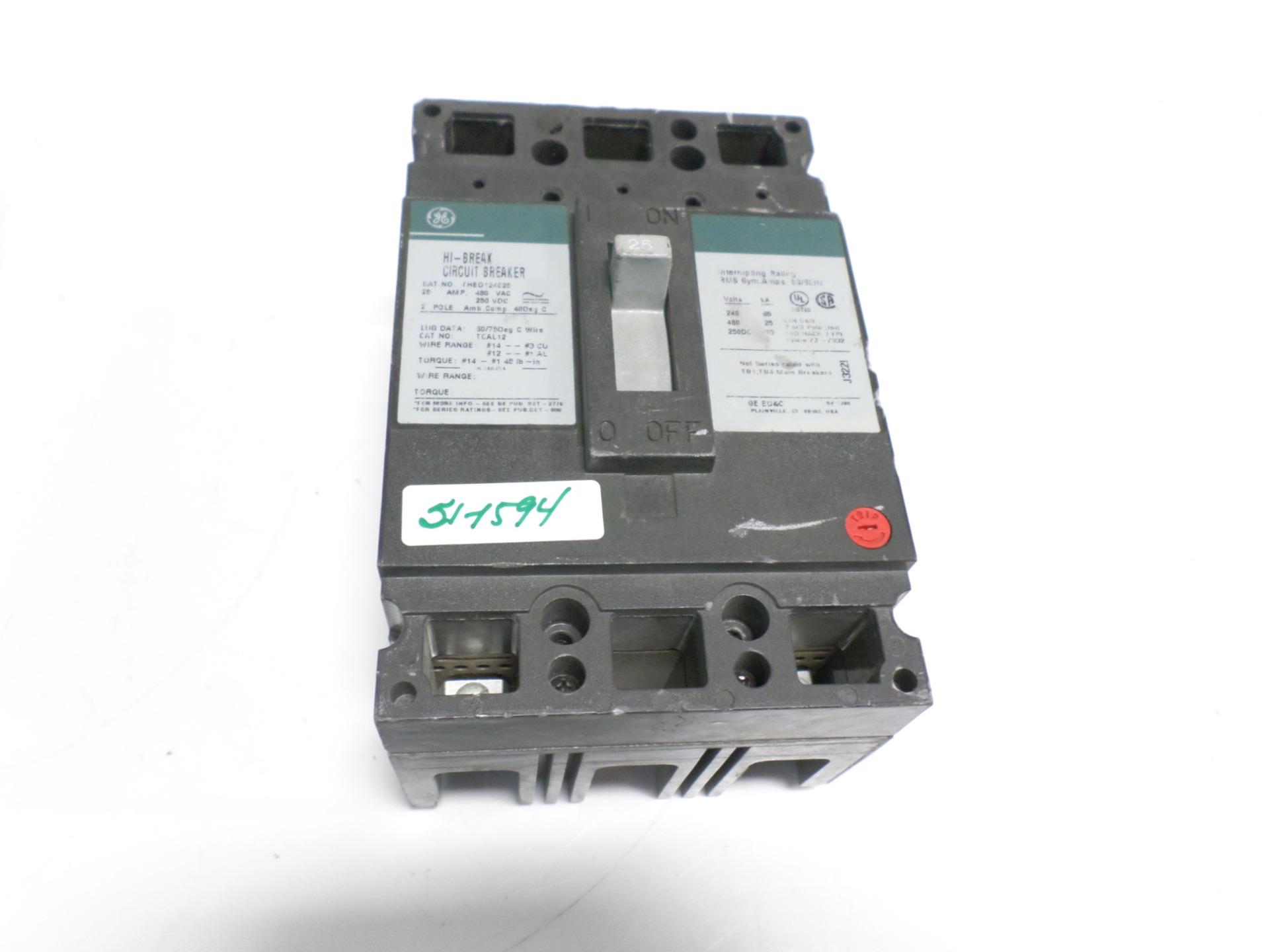 GE 25 AMP 2 POLE HI-BREAK CIRCUIT BREAKER THED124025 | eBay