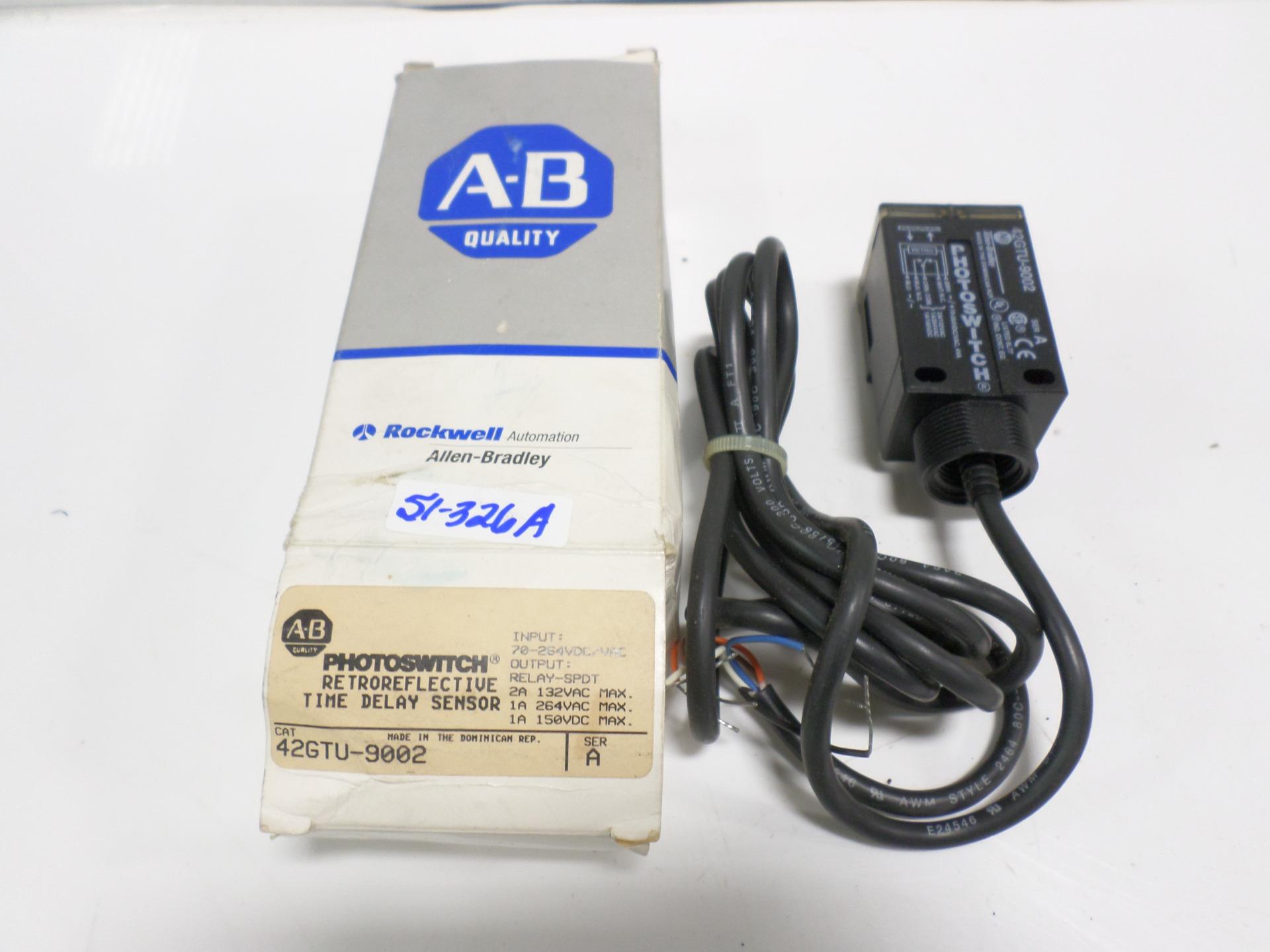 ALLEN BRADLEY PHOTOSWITCH RETROREFLECTIVE TIME DELAY SENSOR 42GTU9002