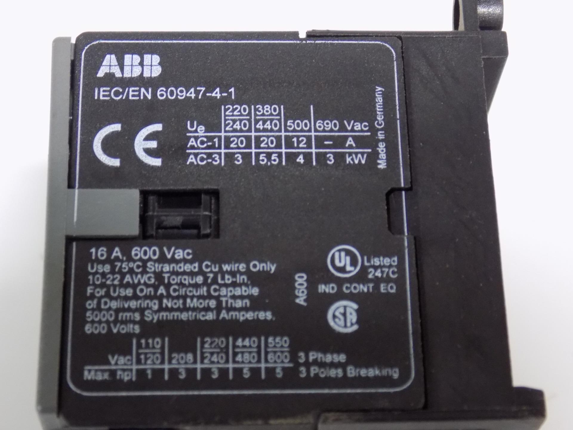 ABB 16A 600VAC CONTACTOR IEC/EN 60947-4-1 | eBay