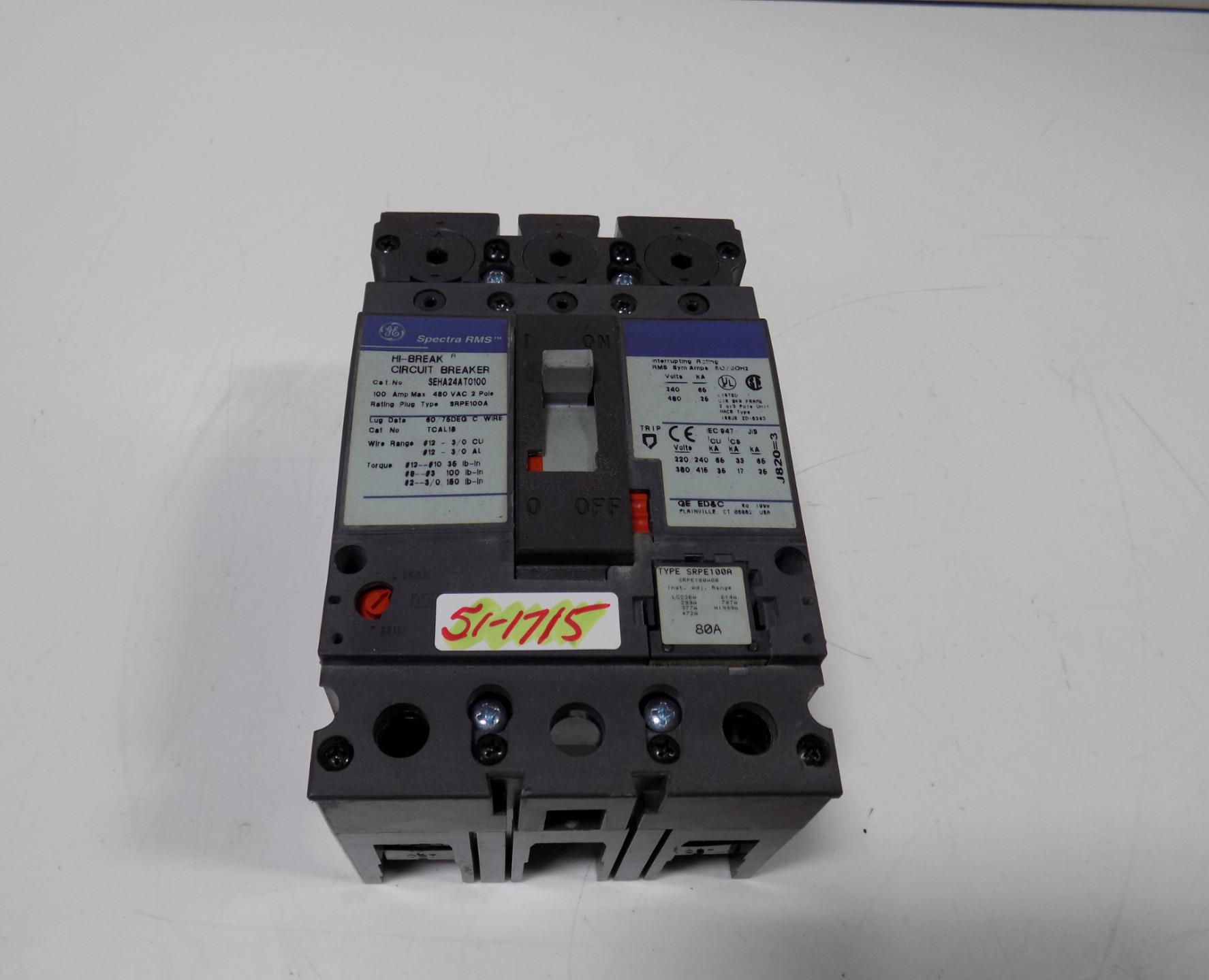 GENERAL ELECTRIC SPECTRA RMS HI-BREAK CIRCUIT BREAKER 100 AMP 2 POLE