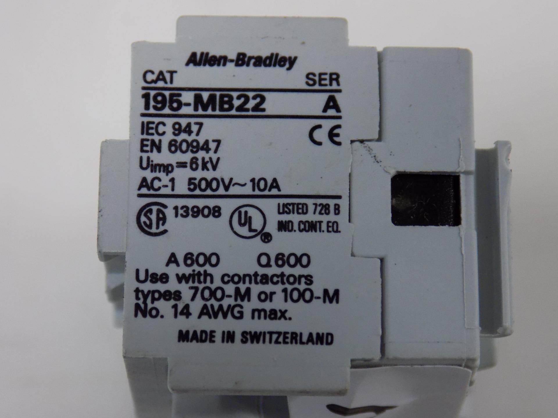 ALLEN BRADLEY AUXILIARY CONTACT 500V 10A 195MB22 SERIES A eBay