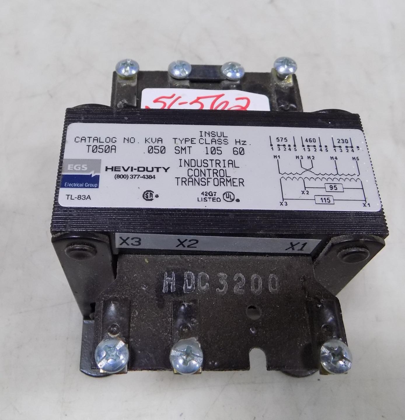 EGS HEVI-DUTY INDUSTRIAL CONTROL TRANSFORMER T050A .050KVA