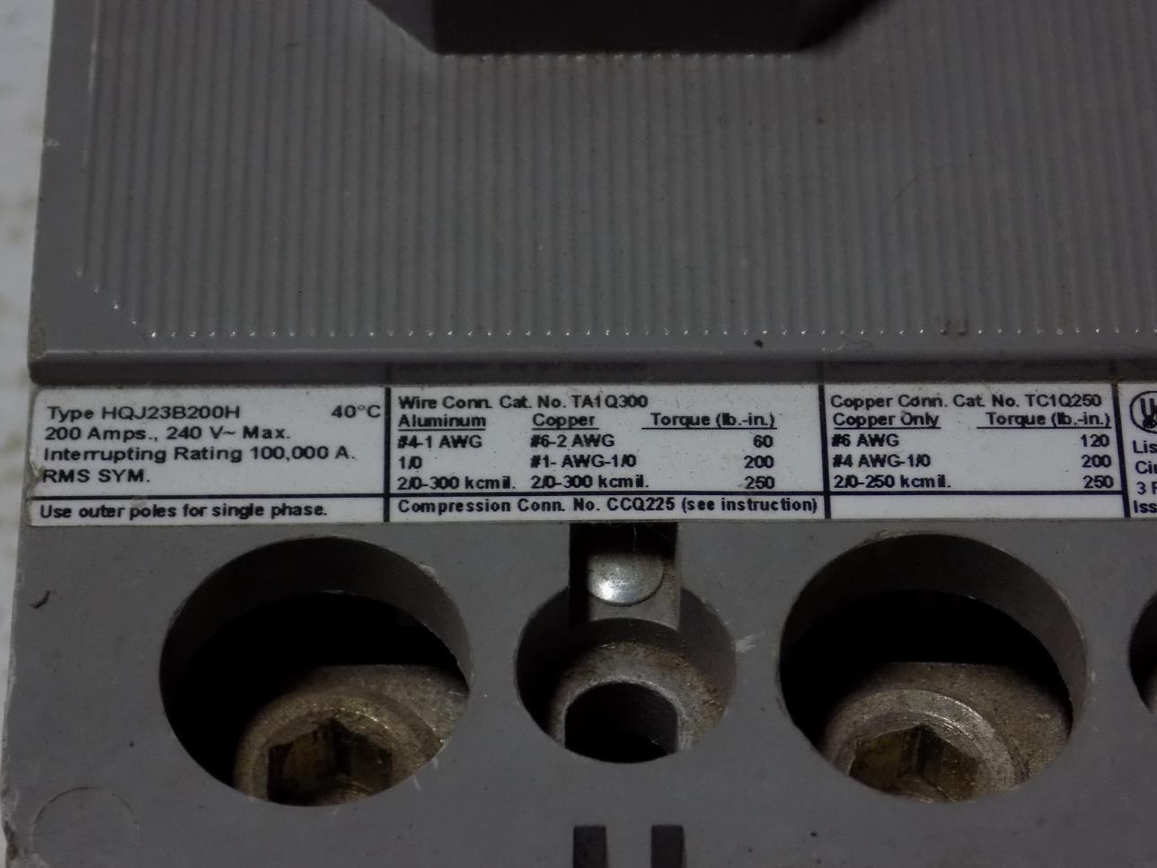 SIEMENS 200A 240V 3P MOLDED CASE CIRCUIT BREAKER HQJ23B200H | eBay